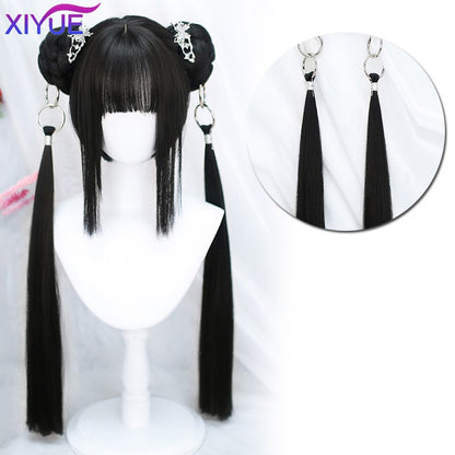XIYUE Synthetic Long Straight Lolita Wig with Bang Red Ombre Black Cosplay Party Halloween Christmas Wavy Curly Harajuku Wig