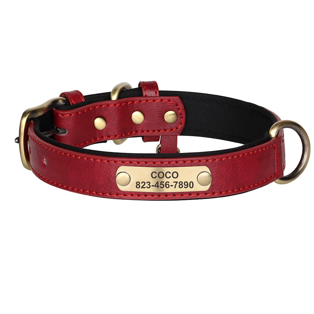 Coleira de cachorro personalizada em couro PU, gravação gratuita, coleiras de identificação de cachorro, coleiras acolchoadas macias para cães pequenos, médios e grandes, ajustáveis
