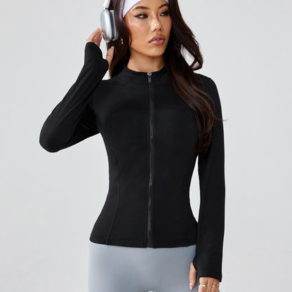 Stand-up collar sports jacket for women slimming and shaping sun protection professional running training fitness cardigan