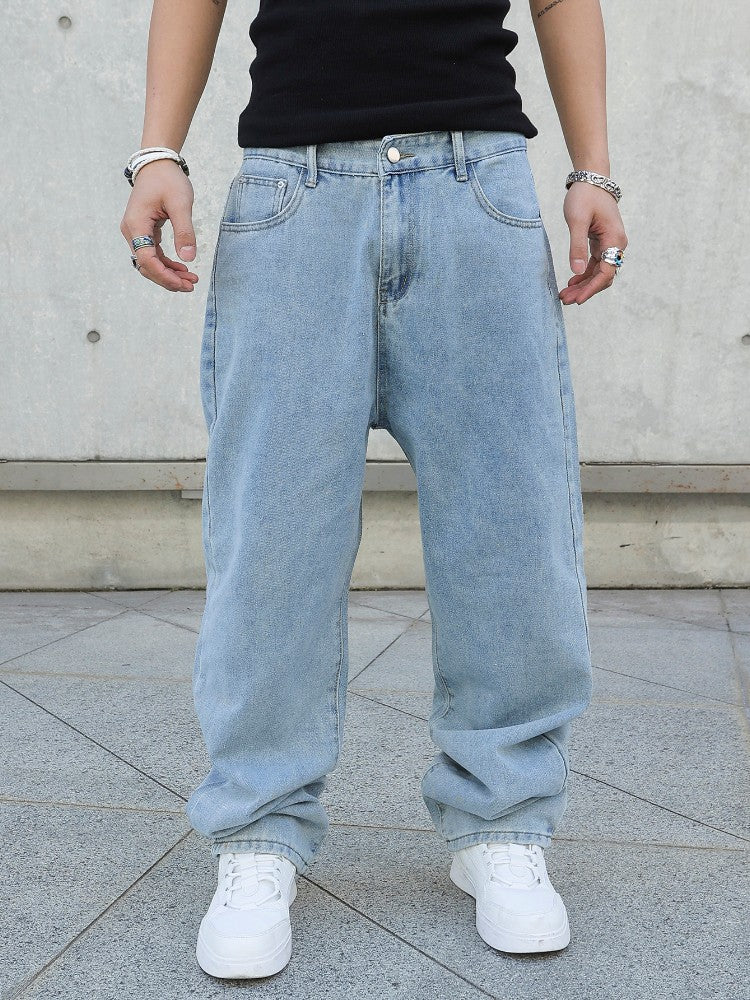 Spring Autumn Men Baggy Jeans Oversize Straight Loose Casual Denim Trousers Solid Color Streetwear Fashion Y2k Wide Leg Pants