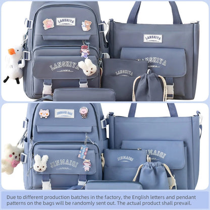 5-piece Set of Free Pendants Forest Style Korean Version Casual Harajuku Student Backpack for High School Girls Large Capacity