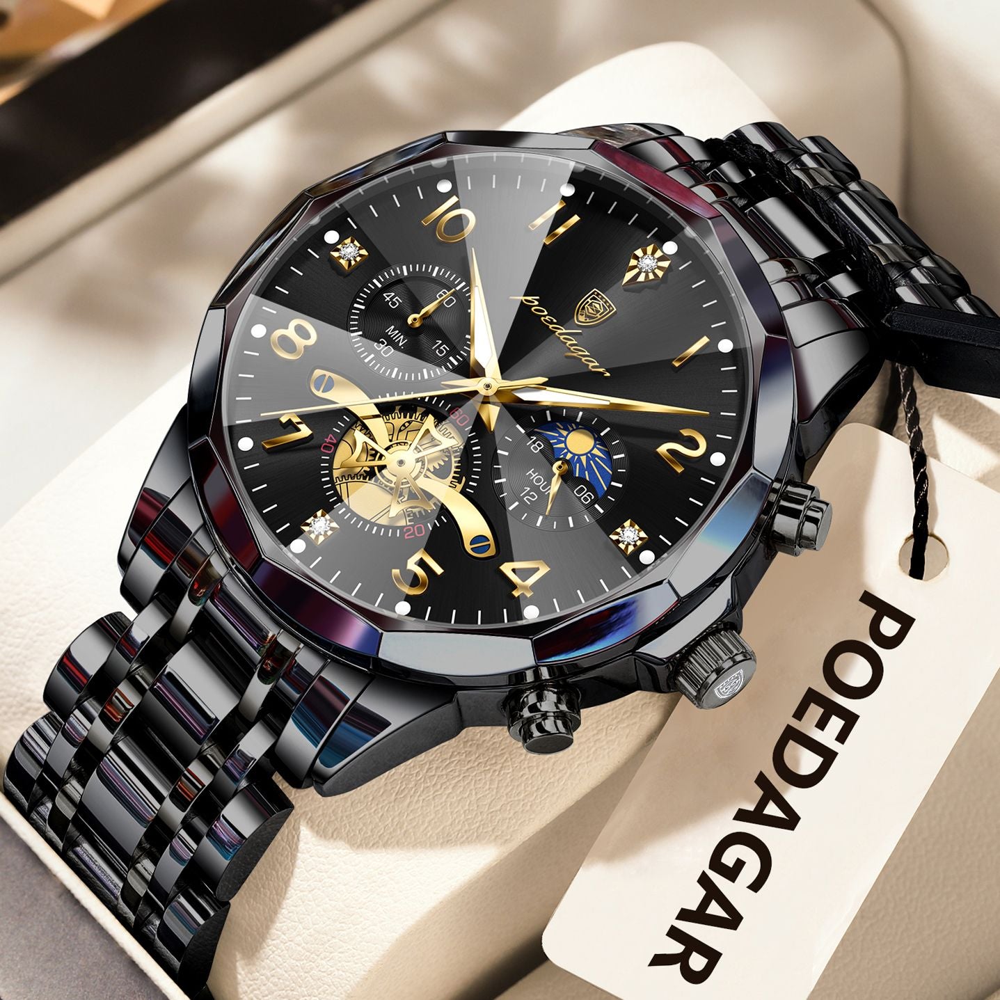 POEDAGAR Luxo Alta Qualidade Relógio de Pulso Masculino Cronógrafo Aço Inoxidável Quartzo Relógios Masculinos Impermeável Luminoso Relógio Masculino Reloj