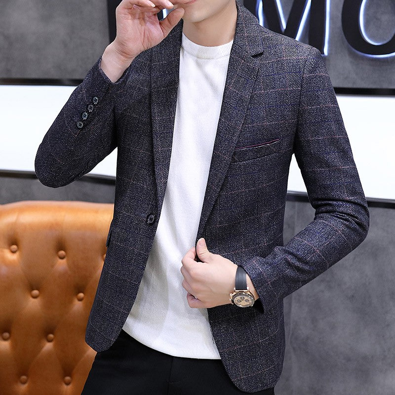 The 2025 autumn checkered suit jacket is a stylish, cool, casual, business and trendy Korean-style fitted suit jacket top