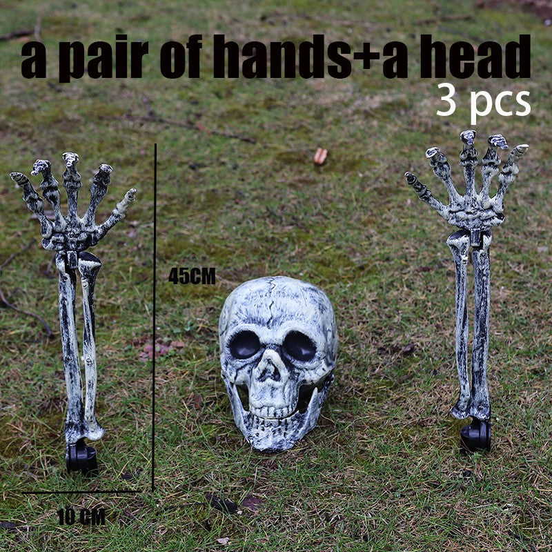 Decorações de Halloween para Casa Crânio Esqueleto Adereços de Terror para Exterior Caveira e Mãos Realistas para Jardim Brincadeiras Festas e Suprimentos