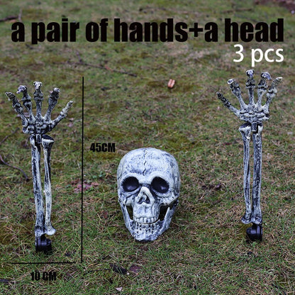 Decorações de Halloween para Casa Crânio Esqueleto Adereços de Terror para Exterior Caveira e Mãos Realistas para Jardim Brincadeiras Festas e Suprimentos