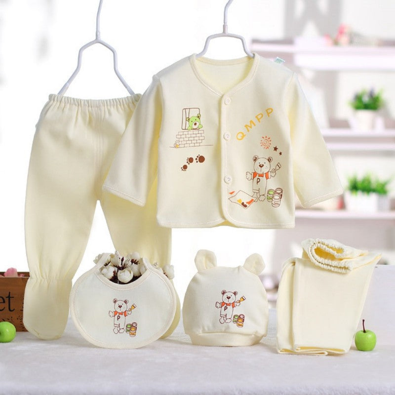 Newborn Baby Suits Boy Girl Clothes Sets Tops Pants Bibs Hats Cotton Cartoon Print Baby Clothing Cute Infant Outfit 0-3 Months