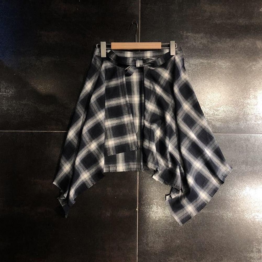 Casual Retro Irregular Women Plaid Skirt Bow-knot Elastic Waist Shirt Style Blue White Lattice Mini A-line Shortskirt