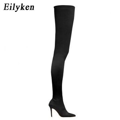 Eilyken Thigh High Over The Knee Elastic Stretch Boots Women  Sexy Thin Heels Sock Long Boots Mujer