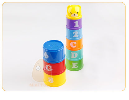 9PCS Educational Baby Toys 6 Month+ Figures Letters Foldind Stack Cup Tower Children Early Intelligence