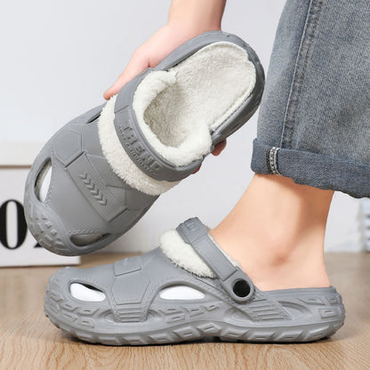 Big Size Winter Casual Men's Slippers Indoor Waterproof PU Leather Home Shoes Fur Flat Warm Fashion Bedroom Houseshoes