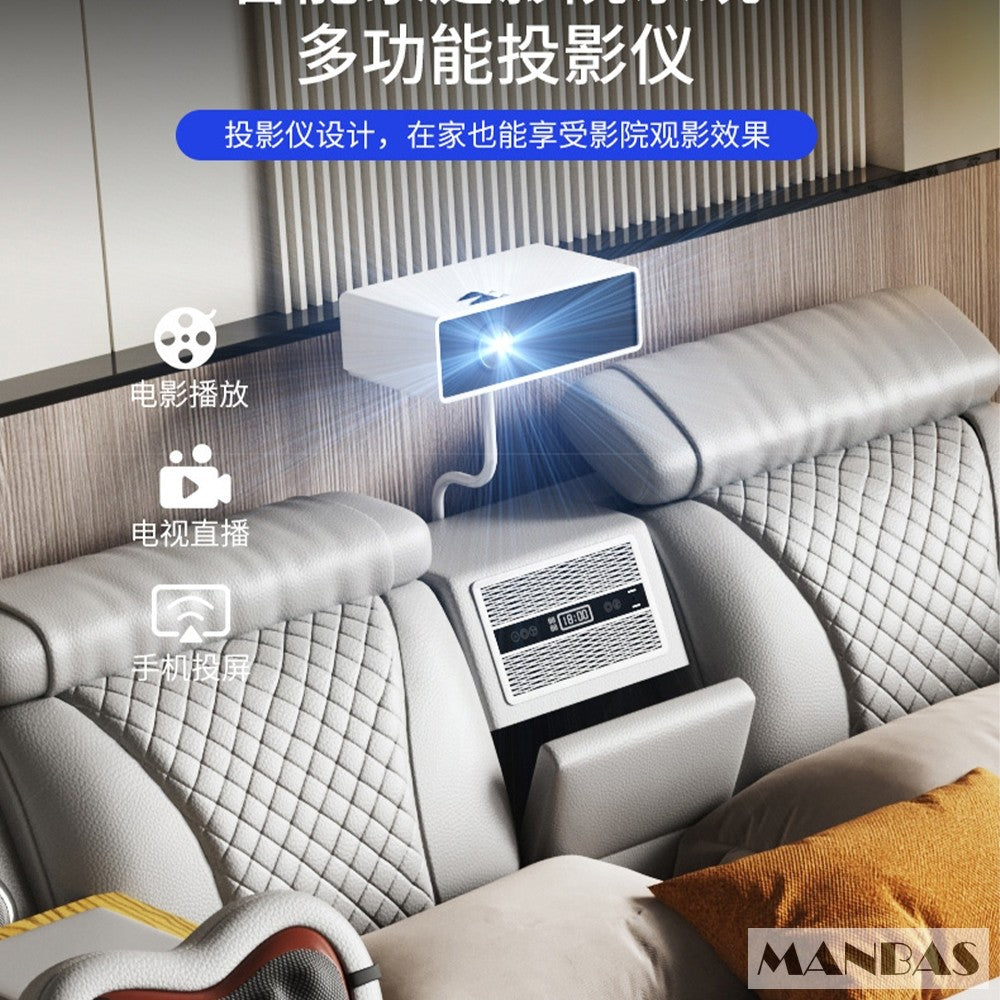MANBAS Tech Smart Bed - the Ultimate Multifunctional Bedframe with Genuine Leather, Massage, Speaker, Projector, Air Purifier