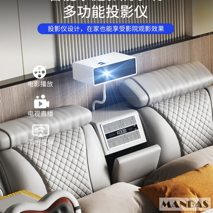 MANBAS Tech Smart Bed - the Ultimate Multifunctional Bedframe with Genuine Leather, Massage, Speaker, Projector, Air Purifier