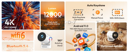 XGODY Projector Beamer Gimbal 3S 4K Wifi6  Short Throw Projector Android11 ??260 ANSI Dual WIFI BT5.0 1280*720P Home Theater