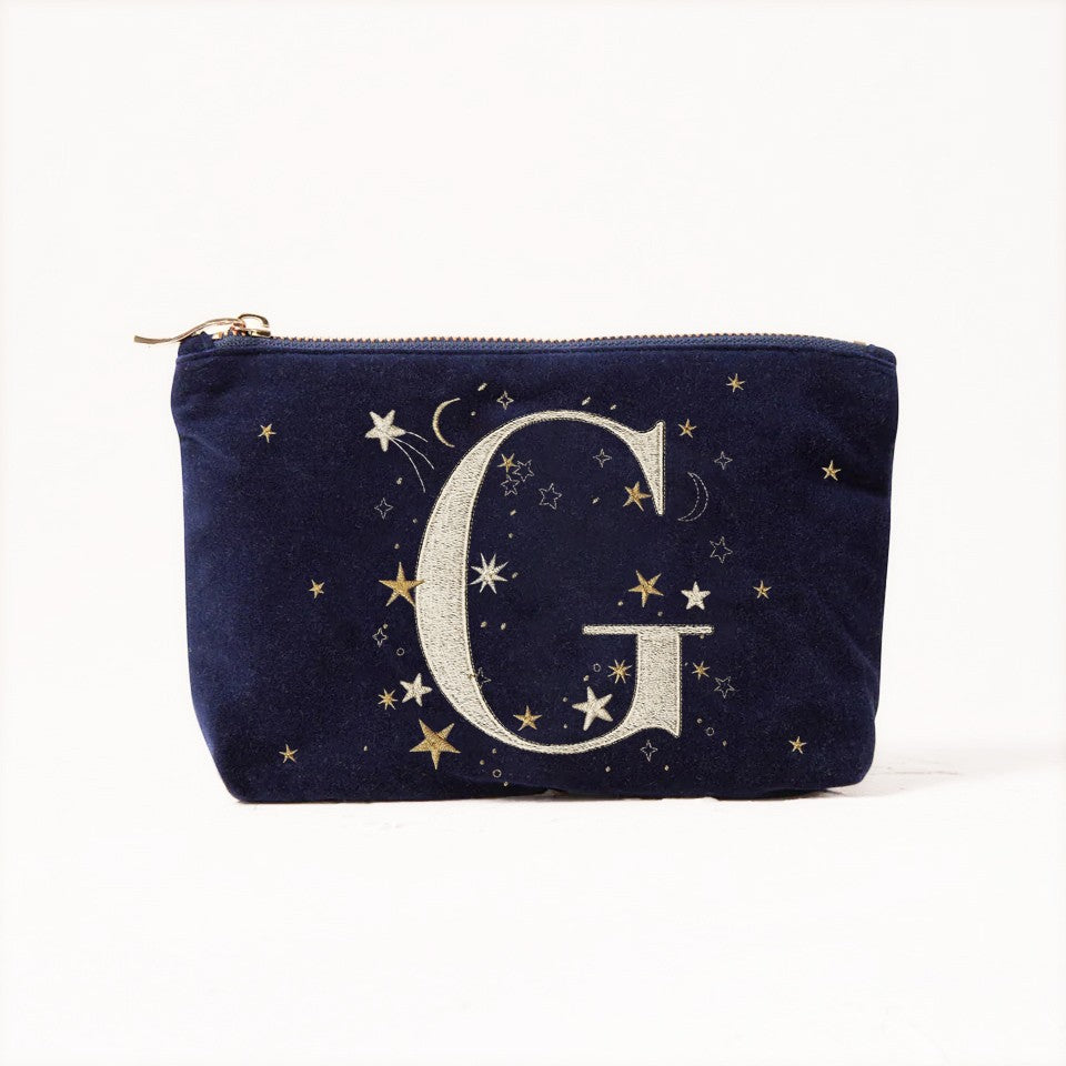 Alphabet Print Velvet Clutch Makeup Bag - Fashionable Cosmetic Pouch with Glittering Star Motif