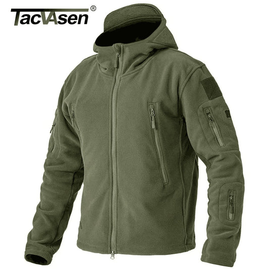 TACVASEN Winter Hooded Coats Mens Fleece Jackets Full Zip Up Multi-Pockets Fishing Hiking Climbing Outerwear Causal Parka Tops