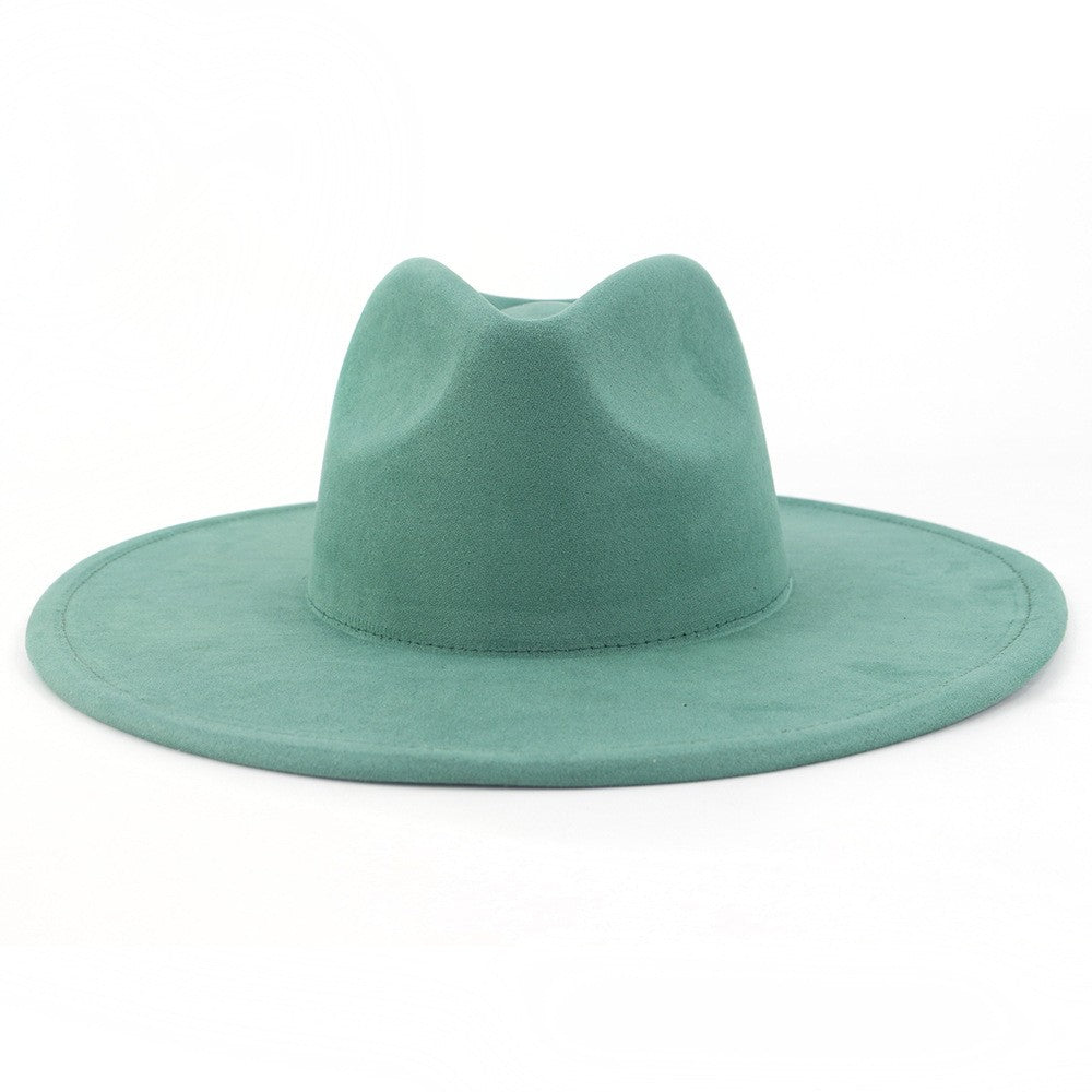 9.5 CM Big Brim Jazz Fedora Hats Men Suede Fabric Heart Top Felt Cap Women Luxury Designer Brand Party Green Fascinator Hats