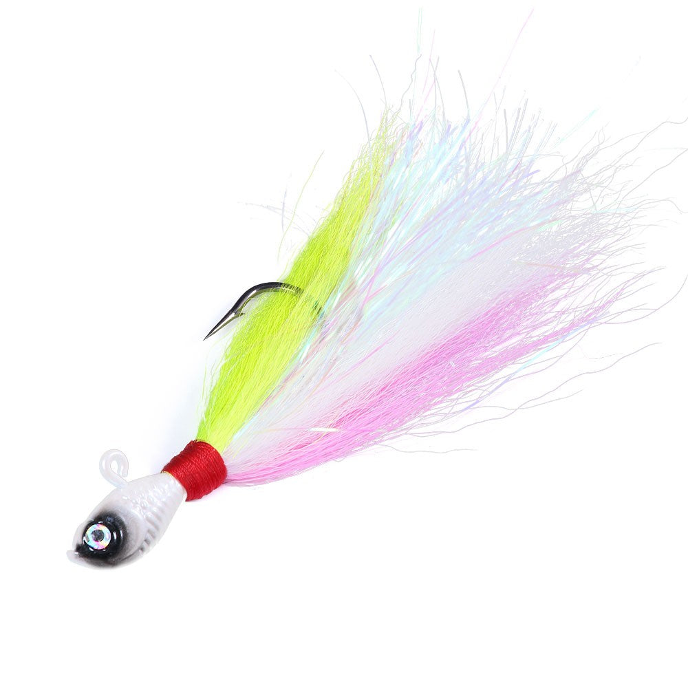 Jigs de Bucktail Cabeça Anzol Olhos 3D Isca 7g 14g 28g 56g Pelo de Veado Pena Anzol Barba Isca de Jigging Pesca