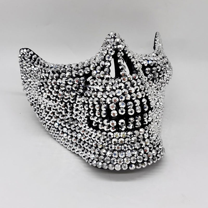 Rhinestone Cat Masquerade Mask, Full Crystal Cat Face Half Mask for ManWomen, Halloween Costume, Prom, Wedding, and Themed Party