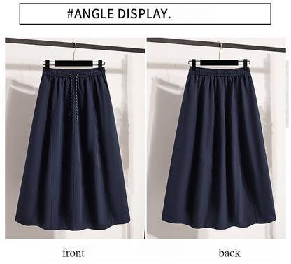 Korean Style Casual Versatile Long Skirt Plus Size Skirts Women 2025 Autumn New Fashionable High Elastic Waist A Line Skirt