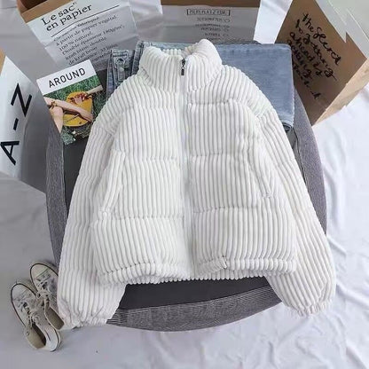 Winter Corduroy Women's Short Loose Fit Jacket Korean Style Casual Cotton Padded Coat Warm Thickened Bread Style Outerwear