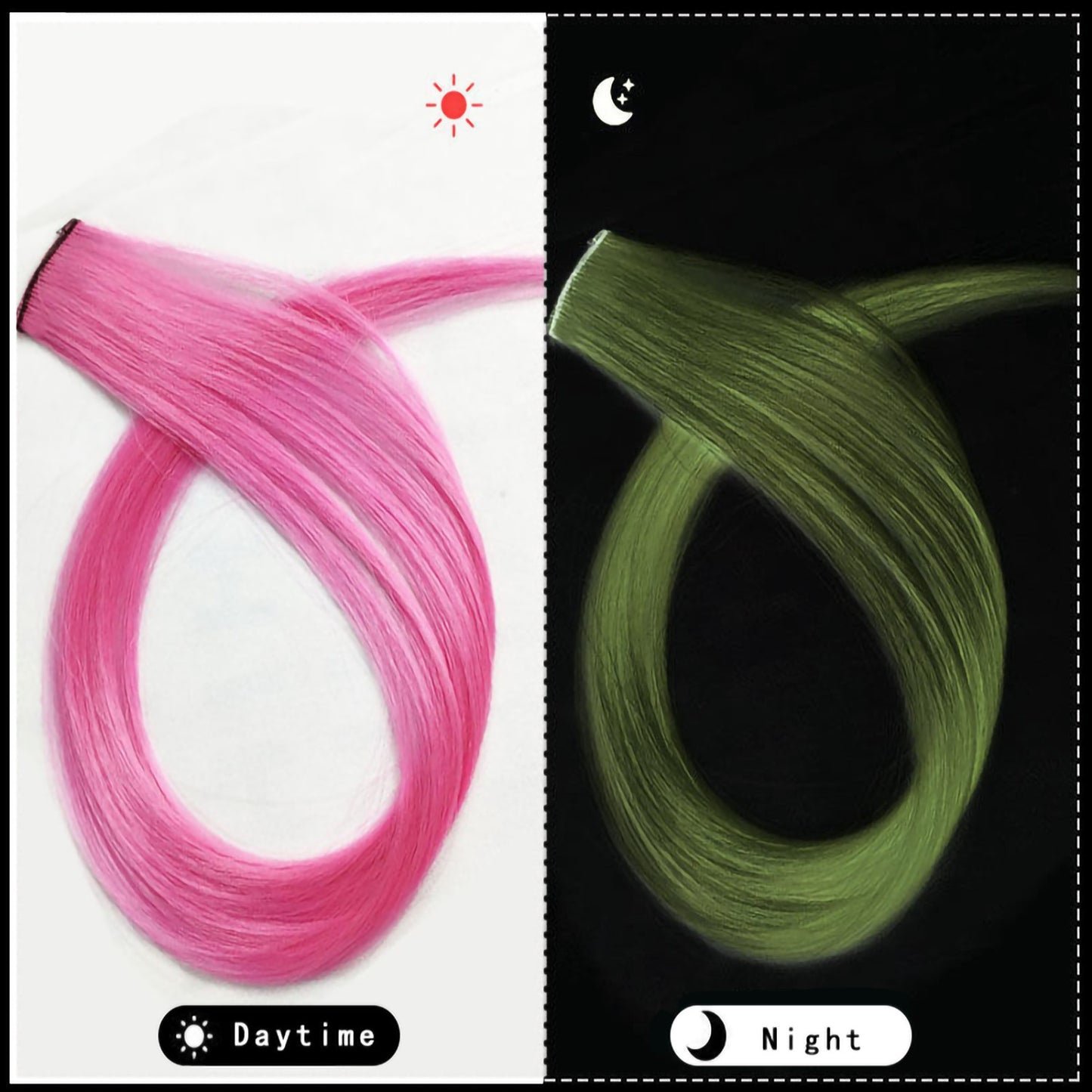 Extensões de Cabelo que Brilham no Escuro de 20 Polegadas com Presilha, Apliques Luminosos Coloridos para Festa, Presilhas de Cabelo Arco-Íris, Peruca Sintética Lisa