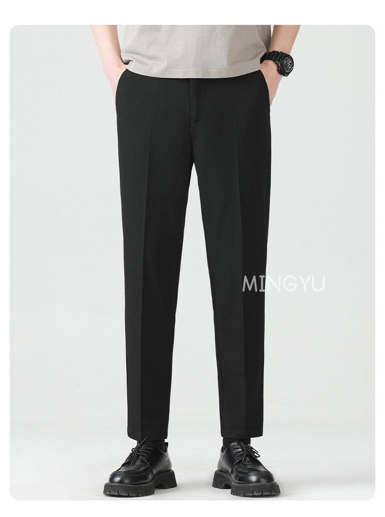 High Quality Lyocell Blend Summer Ankle Length Pants Men Business Elastic Waist Formal Suit Korean Social Work Trousers Male 40