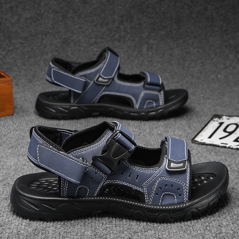 Summer Men Sandals PU Leather Lightweight Open Toe Flat Mens Casual Shoes Outdoor Walking Sandals for Men Beach Shoes Size 39-46