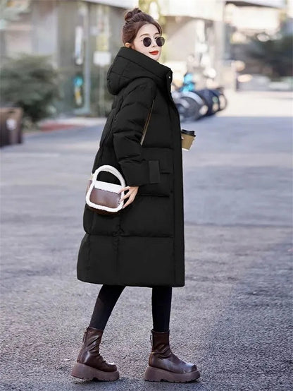Mid to Long Down Jacket Knee Length 2024 Winter New Item Thickened Warm Fashionable Loose Versatile Jacket Women's Solid Color