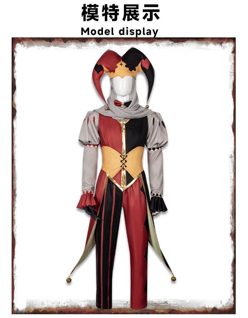 Kingdom of Marionettes Jestyn Cosplay Costume Gothic Jester Uniform Halloween Party Roleplay Outfit With Hat Mask