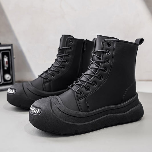Large-size Autumn High-top Versatile Black Shoes, Men's Outdoor Anti-slip and Wear-resistant Casual Leather Boots