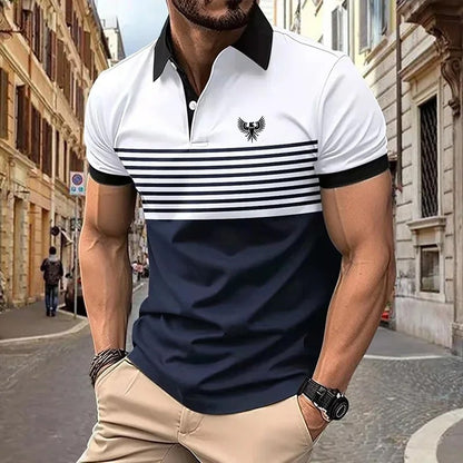 Men's Striped Polo Shirts Golf Shirt Short Sleeve Polo Shirts Collared Shirts Business Casual WorkWear Formal Wear Buttons