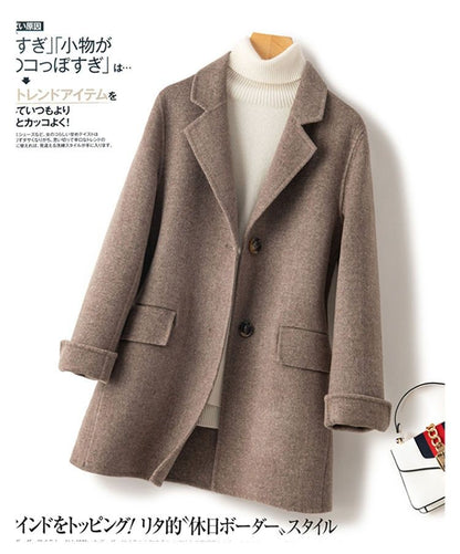 100% Pure Wool Woolen Coat Women 2025 Autumn Winter Suit Wool Overcoat Thin Cashmere Two-sided Jacket Suit Collar Outwear Female