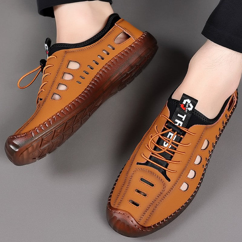 Summer Men's Leather Sandals Tendon Sole Slip on Flat Casual Sandals Outdoor Beach Sandal Shoes for Men Sandalias De Hombre 2025