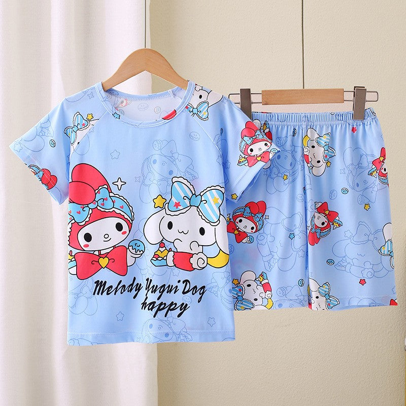 Summer Children's Pajamas Short Sleeve Girls' Cartoon Big Boys' Home Furnishing Set