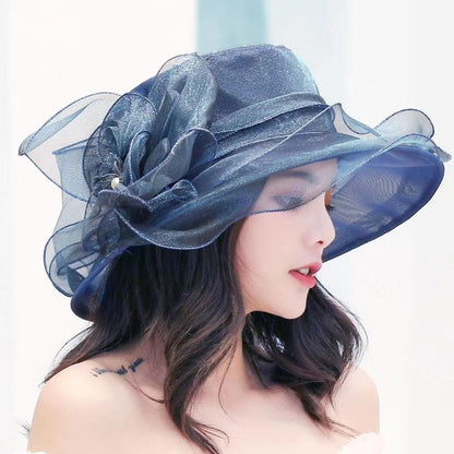 1 Chapéu Feminino De Organza Com Babados E Aba Larga Chapéu De Sol De Verão Para Noivas Estilo Europeu E Americano Chapéu Requintado Para Festas E Praia