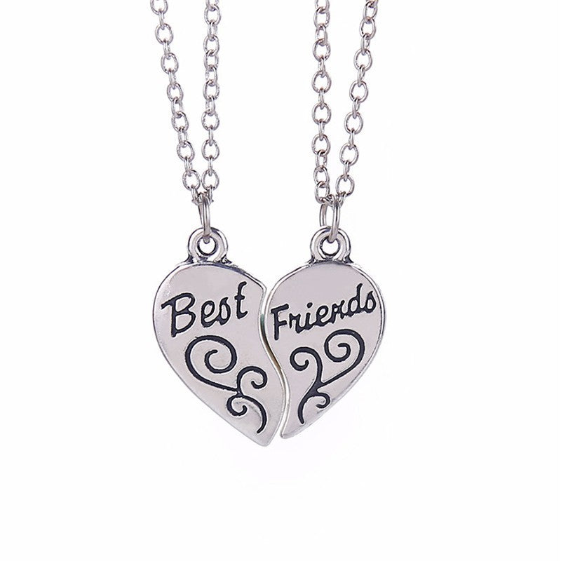 Colar de 2pçs/conjunto Colar com Pingente de Coração Quebrado Colar Masculino e Feminino Melhores Amigas BFF Amizade Aniversário Presente Joias
