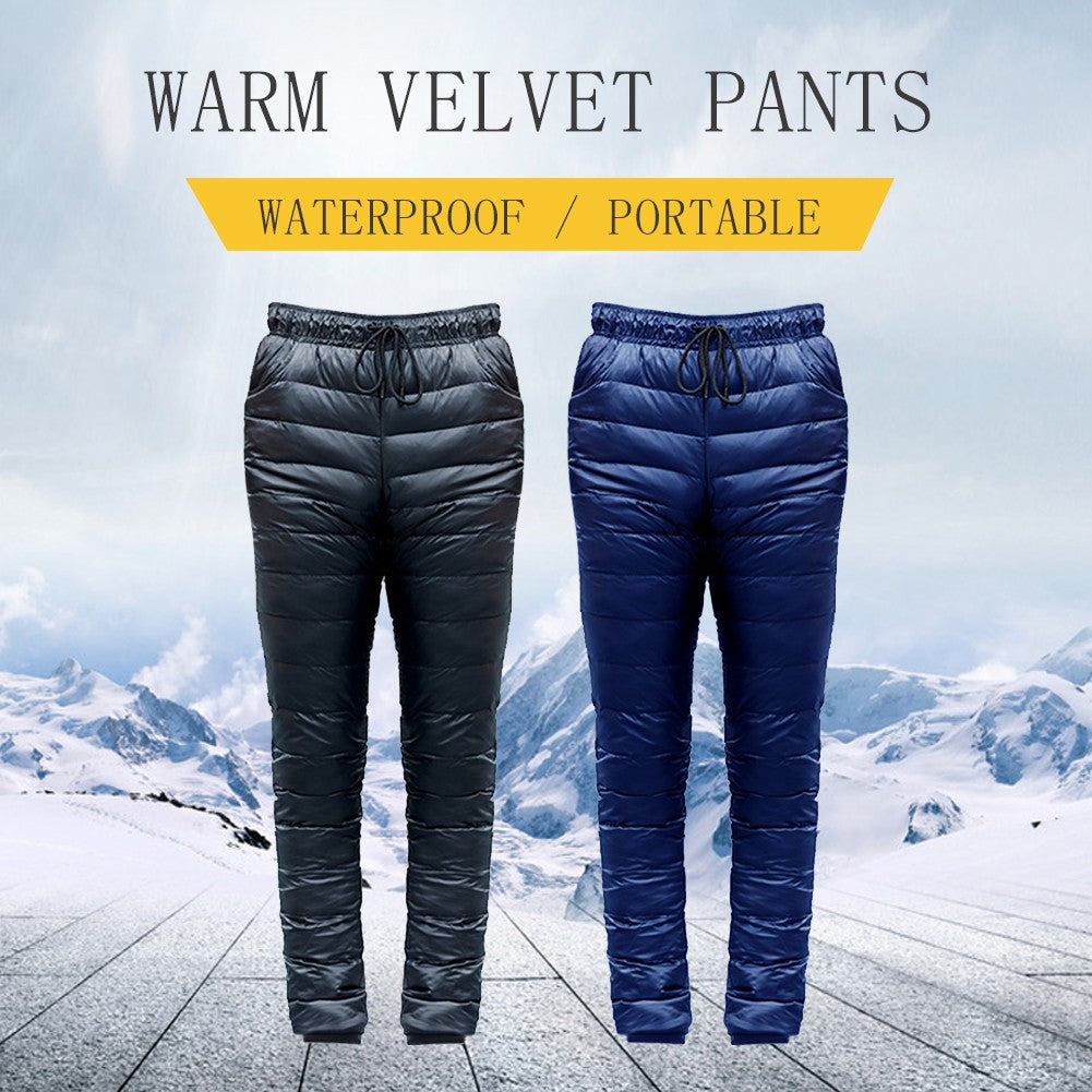 S-5XL Down Pants Ultralight Warm Winter Snow Pants with Pocket Windproof Waterproof Camping Home Mountain Skiing Unisex