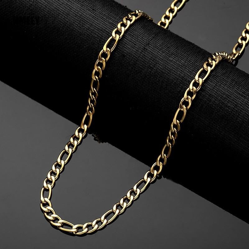 Colar Masculino de Aço Inoxidável Elo Corrente Figaro para Mulheres de Alta Qualidade Choker Impermeável Acessórios de Joias Cor Prata Presente