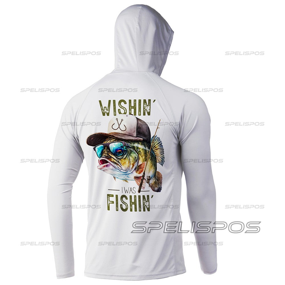 Camiseta de Corrida Masculina Manga Longa Branca com Capuz para Pesca, Roupa de Sol com Proteção UV 50+, Blusas e Moletom, Vestido de Surf