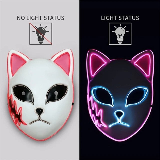 2024 Halloween Neon Mask Cosplay Japanese Anime Neon LED Demon Slayer Mask Halloween Party Costume Props