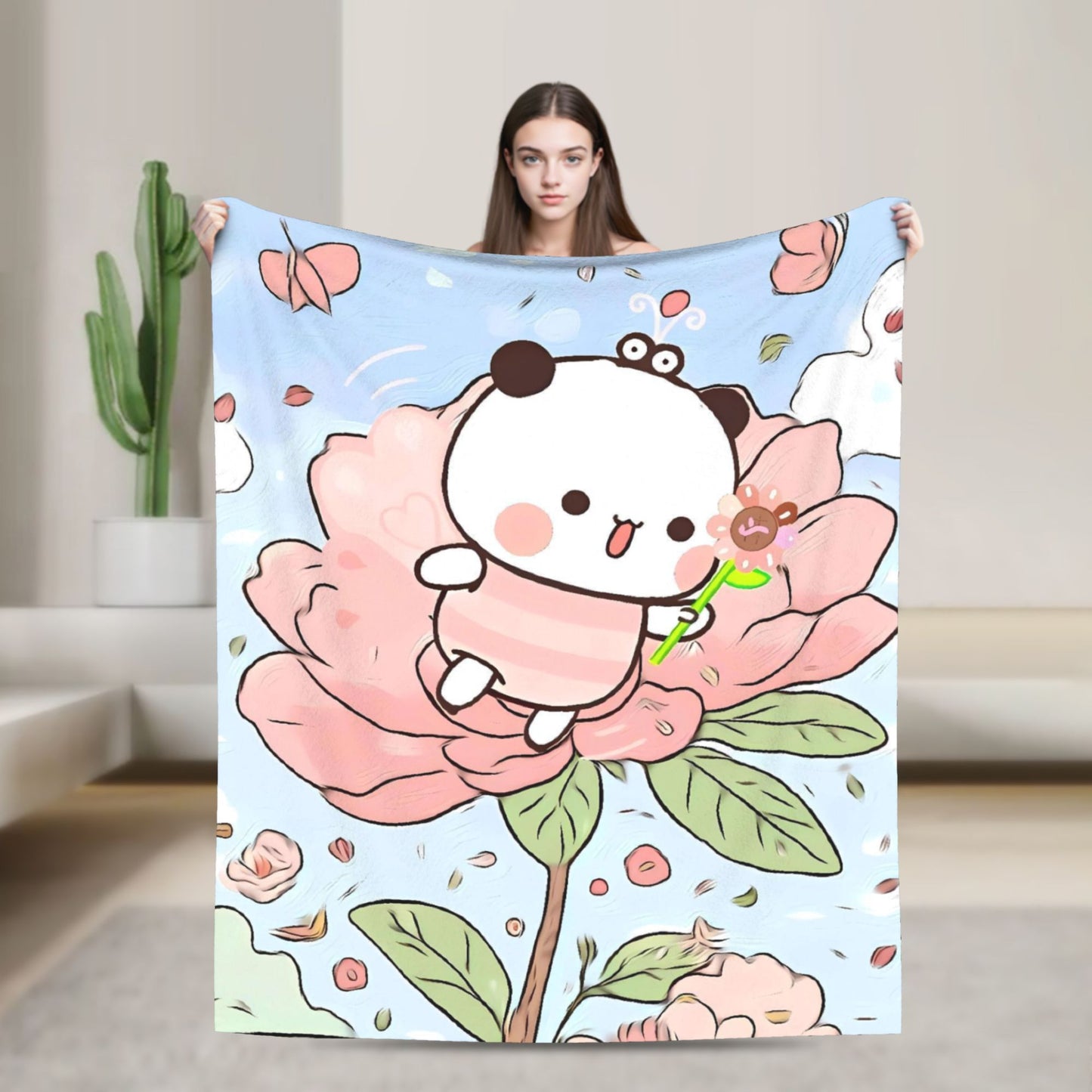 Cobertores Urso Desenho Animado Fofo Bubu Dudu Cobertor de Lã para Piquenique Macio Quente Personalizado Colcha de Qualidade Presente de Aniversário