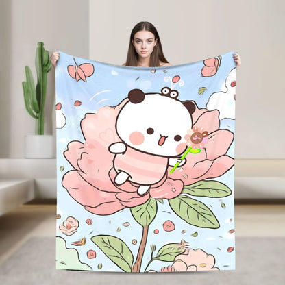 Cobertores Urso Desenho Animado Fofo Bubu Dudu Cobertor de Lã para Piquenique Macio Quente Personalizado Colcha de Qualidade Presente de Aniversário
