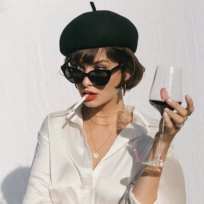 Boina de lã sintética quente de inverno feminina meninas artista francesa gorro chapéu vermelho preto roxo bege laranja Kawaii bonés de topo plano aquecedores