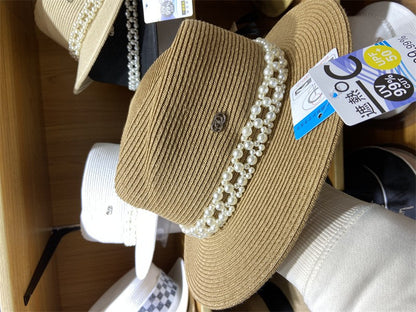 Chapéu de palha Raffite com aba grande para Jazz, chapéu de praia retrô inglês versátil para mulheres com proteção solar, estilo Hepburn, chapéu de senhora francesa