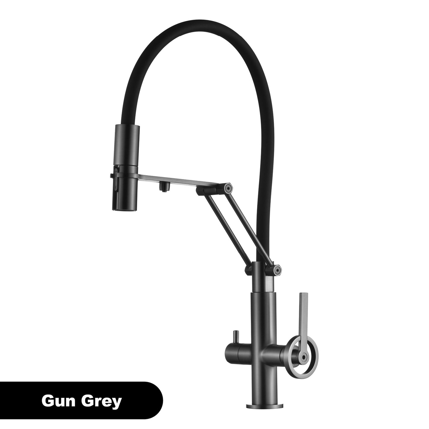 Torneira de Cozinha Moderna em Latão Cromado com Spray Retrátil 3 em 1, Função de Água Pura, Furo Único, Misturador de Pia Quente e Frio com 2 Alças
