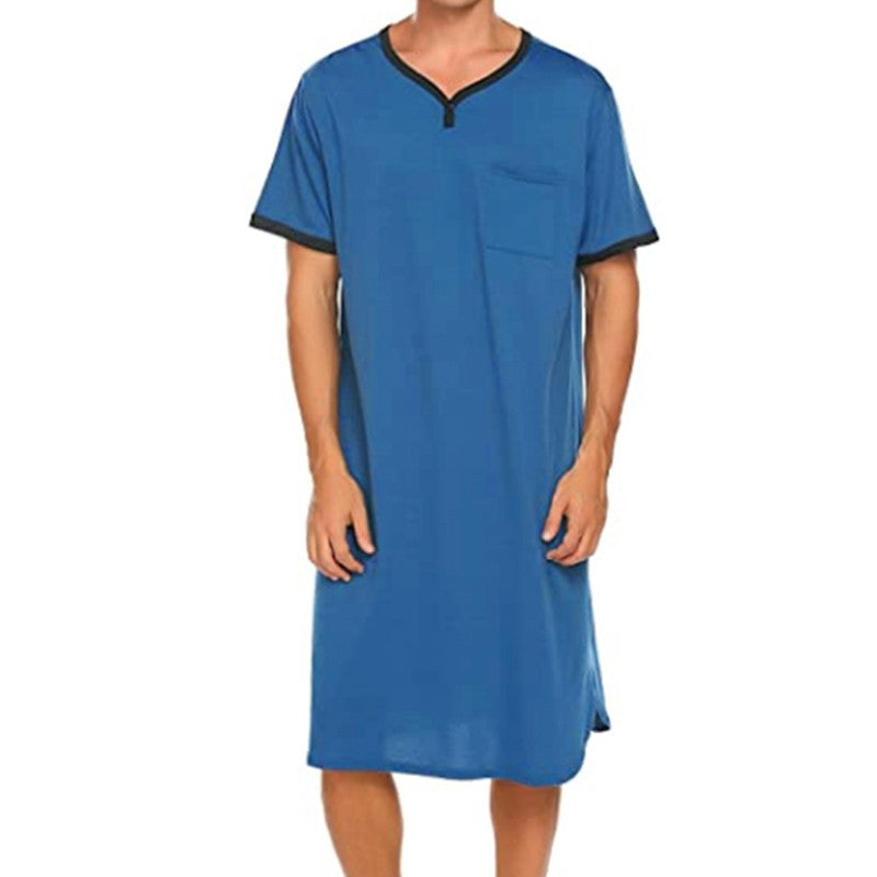 Men's Short Sleeve Thin Lengthened Leisure Pajamas Loose Skin Friendly Cotton Robes Homewear Bathrobes Vintage Nightgown M-3XL