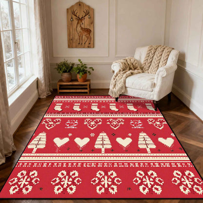 Christmas Style Red Living Room Carpet Christma Tree Decoration Bedroom Fluffy Thickened Rug Indoor Cloakroom Floor Mat Bedroom