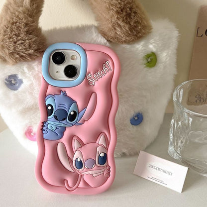 Capa de Celular Disney Desenho Animado Fofo Iphone 11 12 13 14 15 Pro Plus Stitch Material de Silicone Simples Completa Presente de Dia dos Namorados