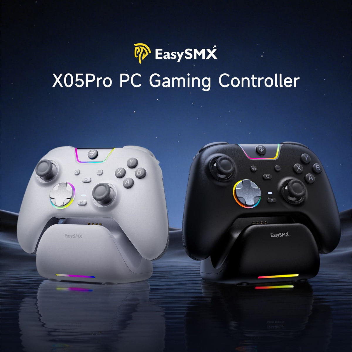 EasySMX White Black Gamepad X05 Pro Wireless PC Gaming Controller for PC Windows iOS Switch Android with Charging Dock