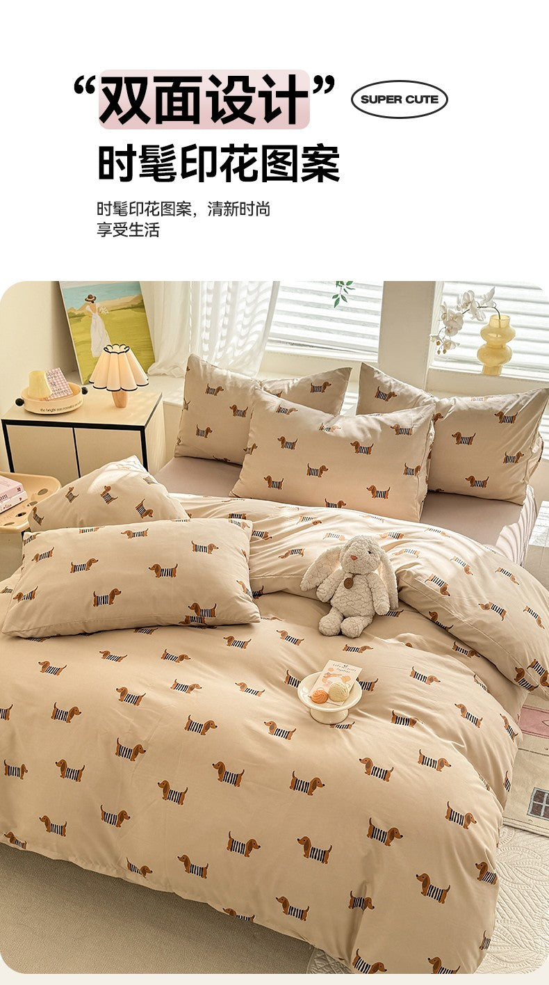 Cute Dog Printed Duvet Covet Set Brown Color Comforter Cover with Pillowcase for Kids Single/Queen/King housse de couette Full